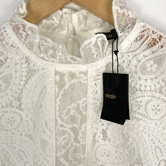 Maje Rilene Paisley Long Sleeve Guipure Lace Mini Dress White Medium New - Picture 4 of 16